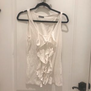 White ruffle front tank top.
